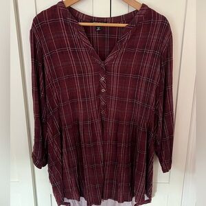 Plaid Cranberry 3/4 Sleeve Blouse